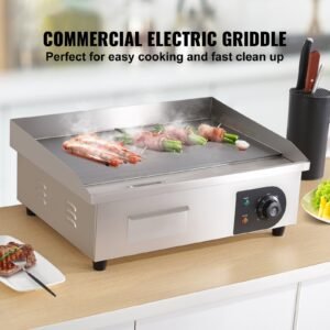 Commercial Electric Griddle 21" 1600W Countertop Flat Top Griddle Stainless Steel Teppanyaki Grill w/Iron Cooking Plate 122-572℉ Adjustable Temp Control 2 Shovels & Brushes 110V