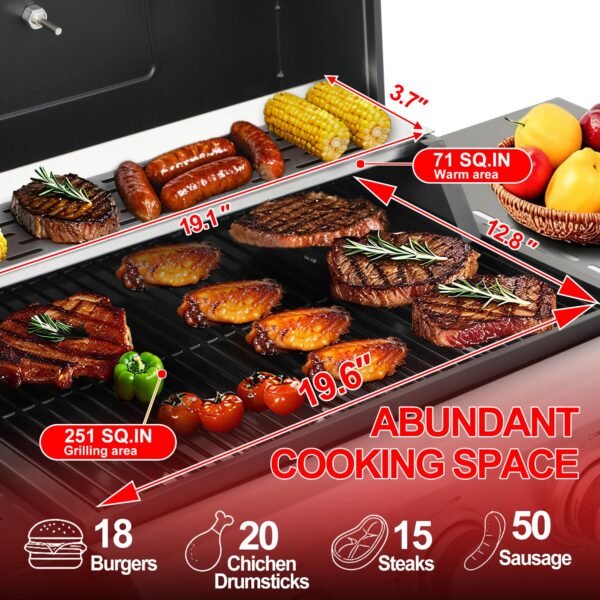 3-Burner Propane Gas Grill with 2 Foldable Side Tables 25,650 BTU Outdoor BBQ Grill with Porcelain-Enameled Flame Tamers Built-in Thermometer Easy Assembly for Patio Backyard BBQ - Image 3
