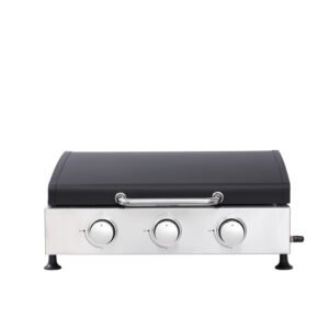 3-Burner Propane Gas Grill & Griddle Combo - 28680 BTU Tabletop Teppanyaki Grill with Cast Iron Surface & Enameled Body  Portable Outdoor Cookstation for Camping Tailgating Barbecue