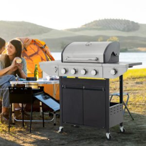 Propane Grill 4 Burner Barbecue Grill Stainless Steel Gas Grill with Side Burner 46,500 BTU