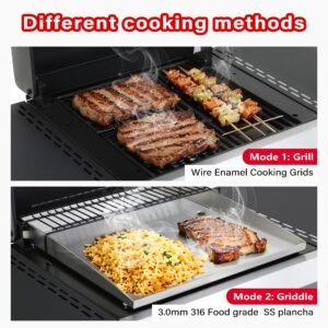 4-Burner Flat Top Propane Gas Grill Stainless Steel Griddle Combo with Foldable Side Table, 49,200 BTU Outdoor BBQ Grill, Porcelain-Enameled Cast Iron Grids, for Backyard, Patio Cooking