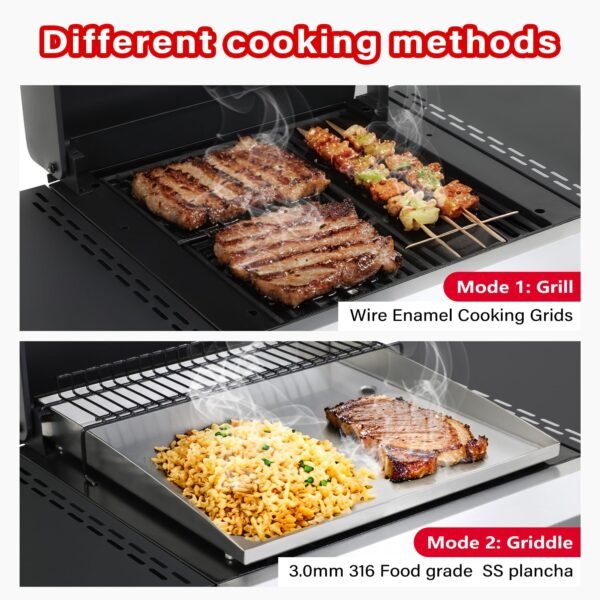 4-Burner Flat Top Propane Gas Grill Stainless Steel Griddle Combo with Foldable Side Table, 49,200 BTU Outdoor BBQ Grill, Porcelain-Enameled Cast Iron Grids, for Backyard, Patio Cooking - Image 8