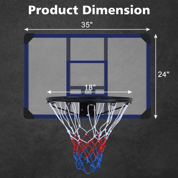 Wall-mounted basketball hoop 35 x 24 inches shatterproof back - Image 2