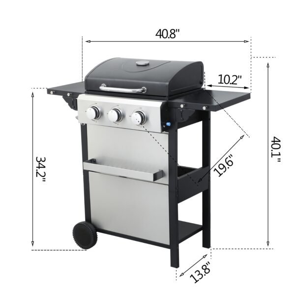 3-Burner Propane Gas Grill with 2 Foldable Side Tables 25,650 BTU Outdoor BBQ Grill with Porcelain-Enameled Flame Tamers Built-in Thermometer Easy Assembly for Patio Backyard BBQ - Image 2
