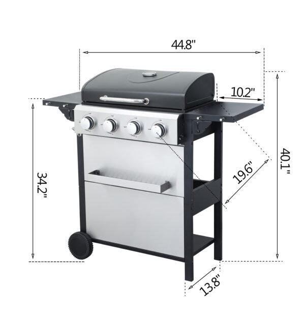 4-Burner Propane Gas Grill with 2 Foldable Side Tables, 34,200 BTU Outdoor BBQ Grill with Porcelain-Enameled Flame Tamers, Built-in Thermometer, Easy Assembly for Patio, Backyard BBQ - Image 2