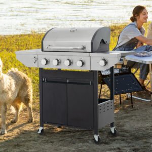 Propane Grill 4 Burner Barbecue Grill Stainless Steel Gas Grill with Side Burner 46,500 BTU