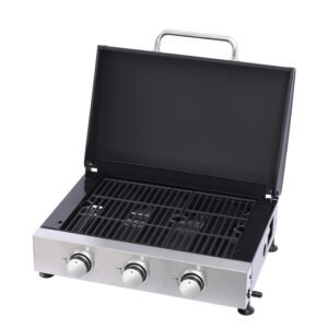 3-Burner Propane Gas Grill & Griddle Combo - 28680 BTU Tabletop Teppanyaki Grill with Cast Iron Surface & Enameled Body  Portable Outdoor Cookstation for Camping Tailgating Barbecue