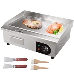 Commercial Electric Griddle 21" 1600W Countertop Flat Top Griddle Stainless Steel Teppanyaki Grill w/Iron Cooking Plate 122-572℉ Adjustable Temp Control 2 Shovels & Brushes 110V