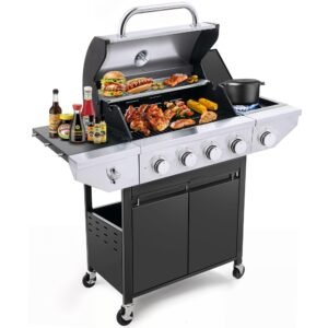 Propane Grill 4 Burner Barbecue Grill Stainless Steel Gas Grill with Side Burner 46,500 BTU