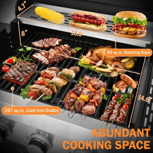 3-Burner Propane Gas Grill with Side Burner, 40,500 BTU Stainless Steel BBQ - Easy Assembly & Grease Management for Patio, Backyard, Camping (3+1Burner ) - Image 2