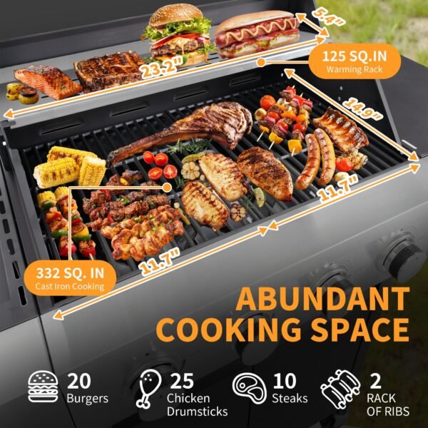 Propane Grill 4 Burner Barbecue Grill Stainless Steel Gas Grill with Side Burner 46,500 BTU - Image 2