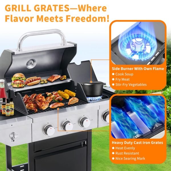 Propane Grill 4 Burner Barbecue Grill 37000 BTUs - Image 3