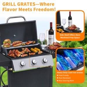 3-Burner Propane Gas Grill Stainless Steel Gas Grill 2,650 BTUs