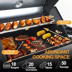 4-Burner Propane Gas BBQ Grill, Stainless Steel Propane Grill 46,790 BTU Outdoor Cabinet Style with Wheels, Wire Rack and Two Foldable Side Table for Outdoor Barbecue Cooking (5-Burner Grill)