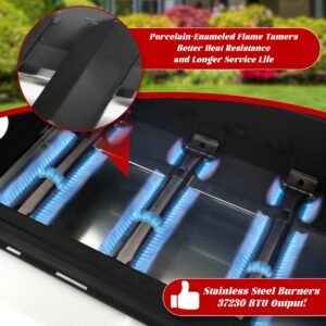 3-Burner Propane Gas Grill with 2 Foldable Side Tables 25,650 BTU Outdoor BBQ Grill with Porcelain-Enameled Flame Tamers Built-in Thermometer Easy Assembly for Patio Backyard BBQ