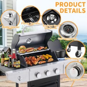 Propane Grill 4 Burner Barbecue Grill 37000 BTUs