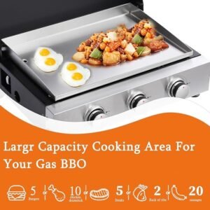 3-Burner Propane Gas Grill & Griddle Combo - 28680 BTU Tabletop Teppanyaki Grill with Cast Iron Surface & Enameled Body  Portable Outdoor Cookstation for Camping Tailgating Barbecue