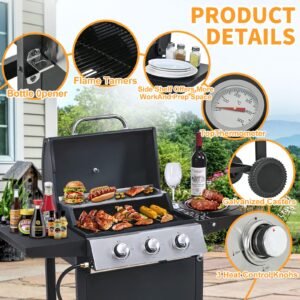 3-Burner Propane Gas Grill Stainless Steel Gas Grill 2,650 BTUs