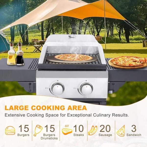2-Burner Propane Gas BBQ Grill with Wire Enamel Cooking Grids & Pizza Box 24,600 BTU Output Stainless Steel Grill with Foldable Side Table for Outdoor Backyard Barbecue - Image 3