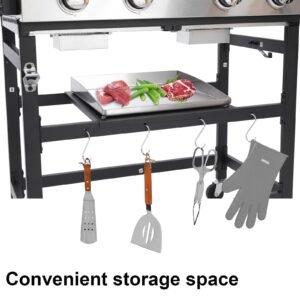 2-in-1 Propane Griddle Grill Combo 38200 BTU, 4-Burner Propane Gas Grill with 2 Foldable Side Tables for Outdoor Cooking Camping Patio Backyard (Grill + Griddle)