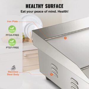 Commercial Electric Griddle 21" 1600W Countertop Flat Top Griddle Stainless Steel Teppanyaki Grill w/Iron Cooking Plate 122-572℉ Adjustable Temp Control 2 Shovels & Brushes 110V