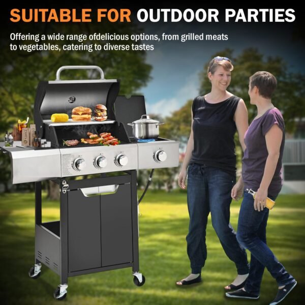 3-Burner Propane Gas Grill with Side Burner, 40,500 BTU Stainless Steel BBQ - Easy Assembly & Grease Management for Patio, Backyard, Camping (3+1Burner ) - Image 7