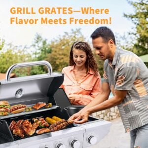Propane Grill 4 Burner Barbecue Grill Stainless Steel Gas Grill with Side Burner 46,500 BTU