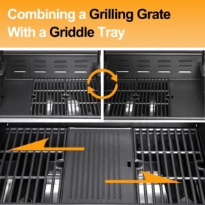 4-Burner Propane Gas BBQ Grill, Stainless Steel Propane Grill 46,790 BTU Outdoor Cabinet Style with Wheels, Wire Rack and Two Foldable Side Table for Outdoor Barbecue Cooking (5-Burner Grill)