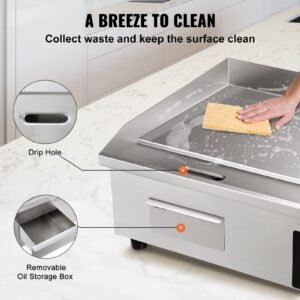 Commercial Electric Griddle 21" 1600W Countertop Flat Top Griddle Stainless Steel Teppanyaki Grill w/Iron Cooking Plate 122-572℉ Adjustable Temp Control 2 Shovels & Brushes 110V