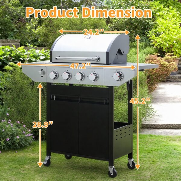 Propane Grill 4 Burner Barbecue Grill Stainless Steel Gas Grill with Side Burner 46,500 BTU - Image 6