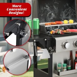 3-Burner Propane Gas Grill with 2 Foldable Side Tables 25,650 BTU Outdoor BBQ Grill with Porcelain-Enameled Flame Tamers Built-in Thermometer Easy Assembly for Patio Backyard BBQ