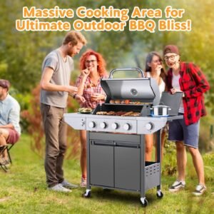 Propane Grill 4 Burner Barbecue Grill Stainless Steel Gas Grill with Side Burner 46,500 BTU