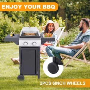 2-Burner Propane Gas BBQ Grill with Wire Enamel Cooking Grids & Pizza Box 24,600 BTU Output Stainless Steel Grill with Foldable Side Table for Outdoor Backyard Barbecue