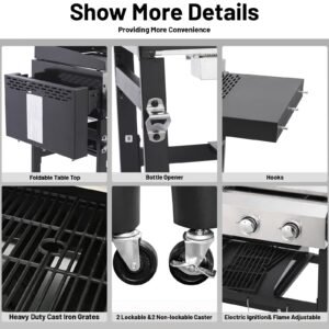 2-in-1 Propane Griddle Grill Combo 38200 BTU, 4-Burner Propane Gas Grill with 2 Foldable Side Tables for Outdoor Cooking Camping Patio Backyard (Grill + Griddle)