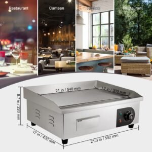 Commercial Electric Griddle 21" 1600W Countertop Flat Top Griddle Stainless Steel Teppanyaki Grill w/Iron Cooking Plate 122-572℉ Adjustable Temp Control 2 Shovels & Brushes 110V