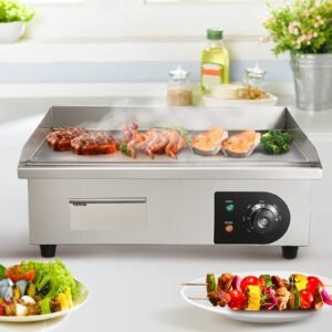 Commercial Electric Griddle 21" 1600W Countertop Flat Top Griddle Stainless Steel Teppanyaki Grill w/Iron Cooking Plate 122-572℉ Adjustable Temp Control 2 Shovels & Brushes 110V